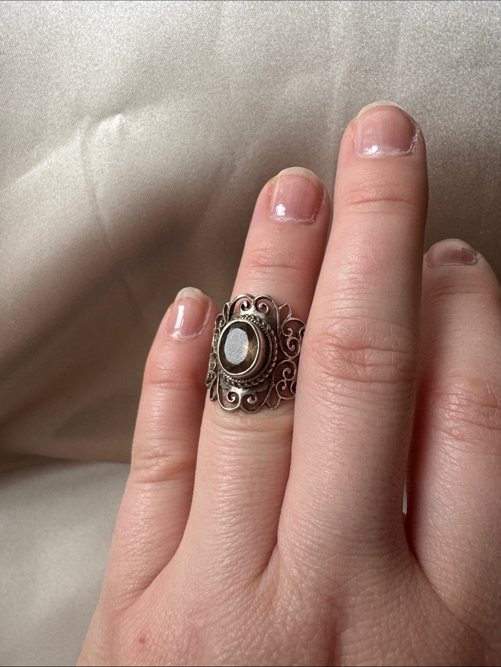 💎🩶 Silver Filigree Ring with Smoky Quartz 🩶💎